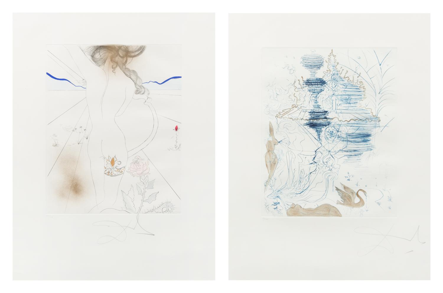 Salvador Dali, (Spanish, 1904-1989), La pagode and Le Nu a la jarretiere (from The Hippies), 1969