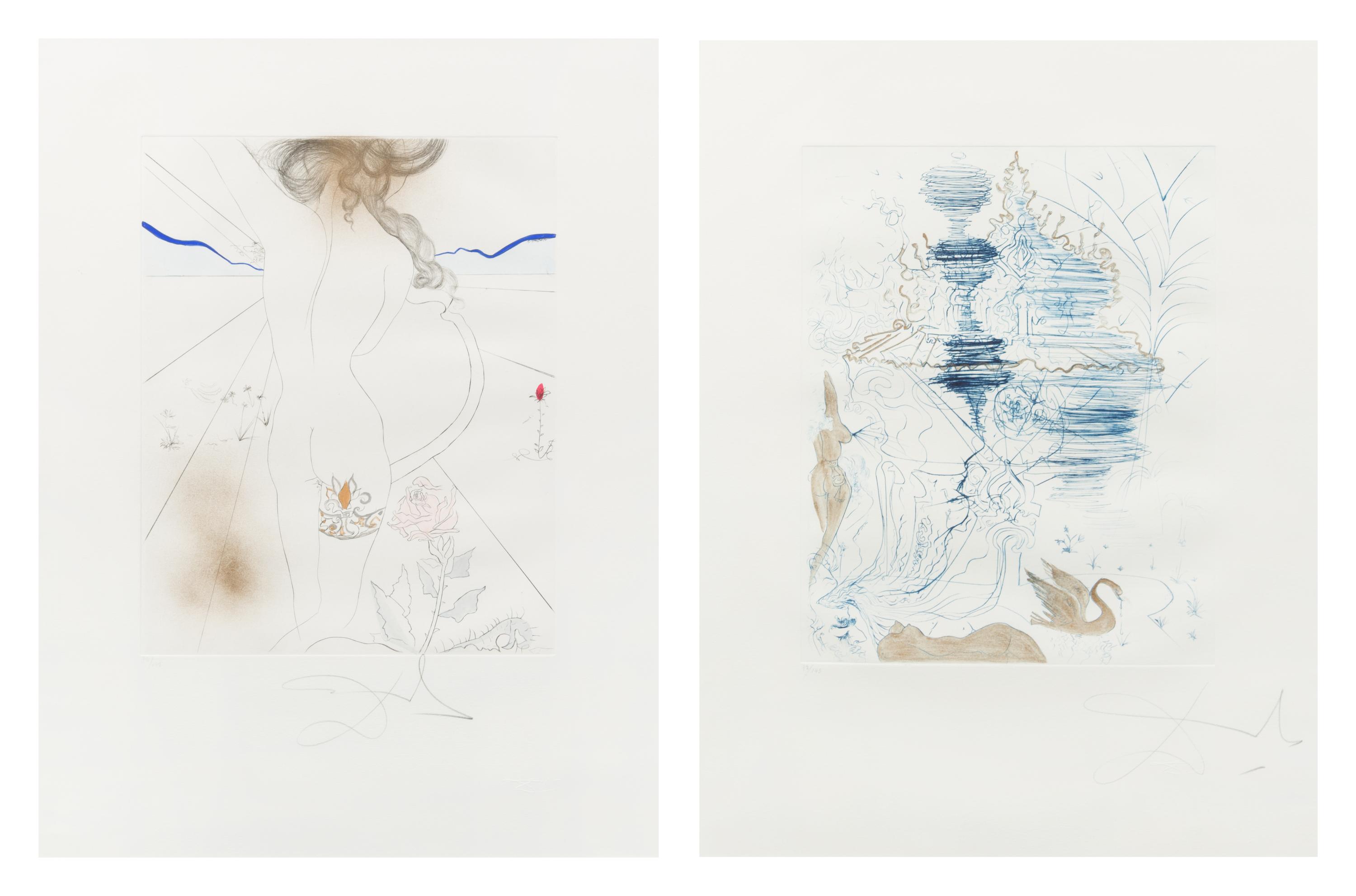 Salvador Dali, (Spanish, 1904-1989), La pagode and Le Nu a la jarretiere (from The Hippies), 1969