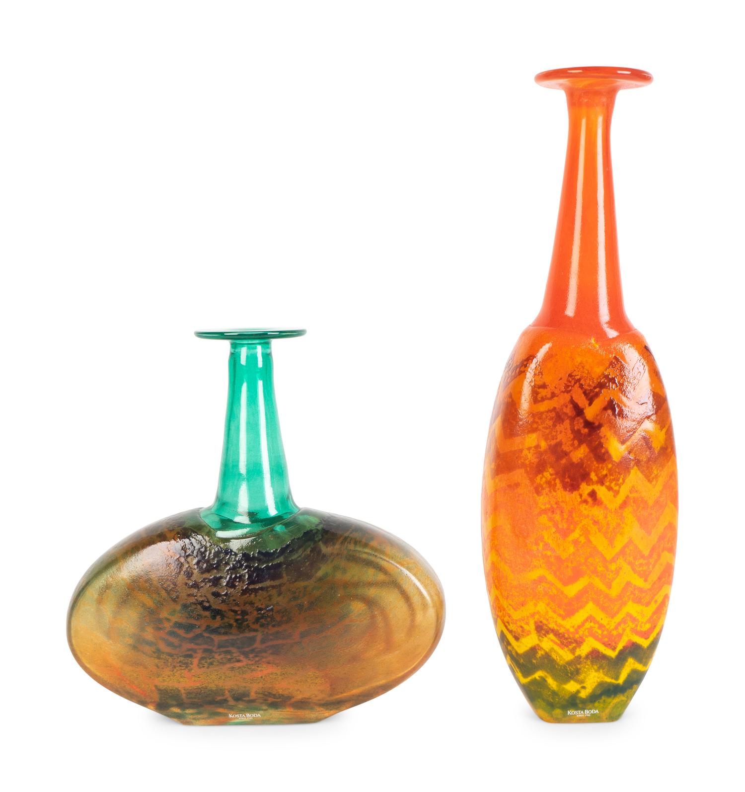 Two Kosta Boda Glass Face Vases — DESIGNED BY KJELL ENGMAN, 20TH CENTURY