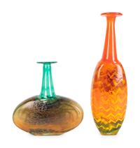 Two Kosta Boda Glass Face Vases — DESIGNED BY KJELL ENGMAN, 20TH CENTURY