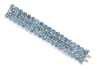 A Platinum, Aquamarine and Diamond Three Row Bracelet, 73.80 dwts.