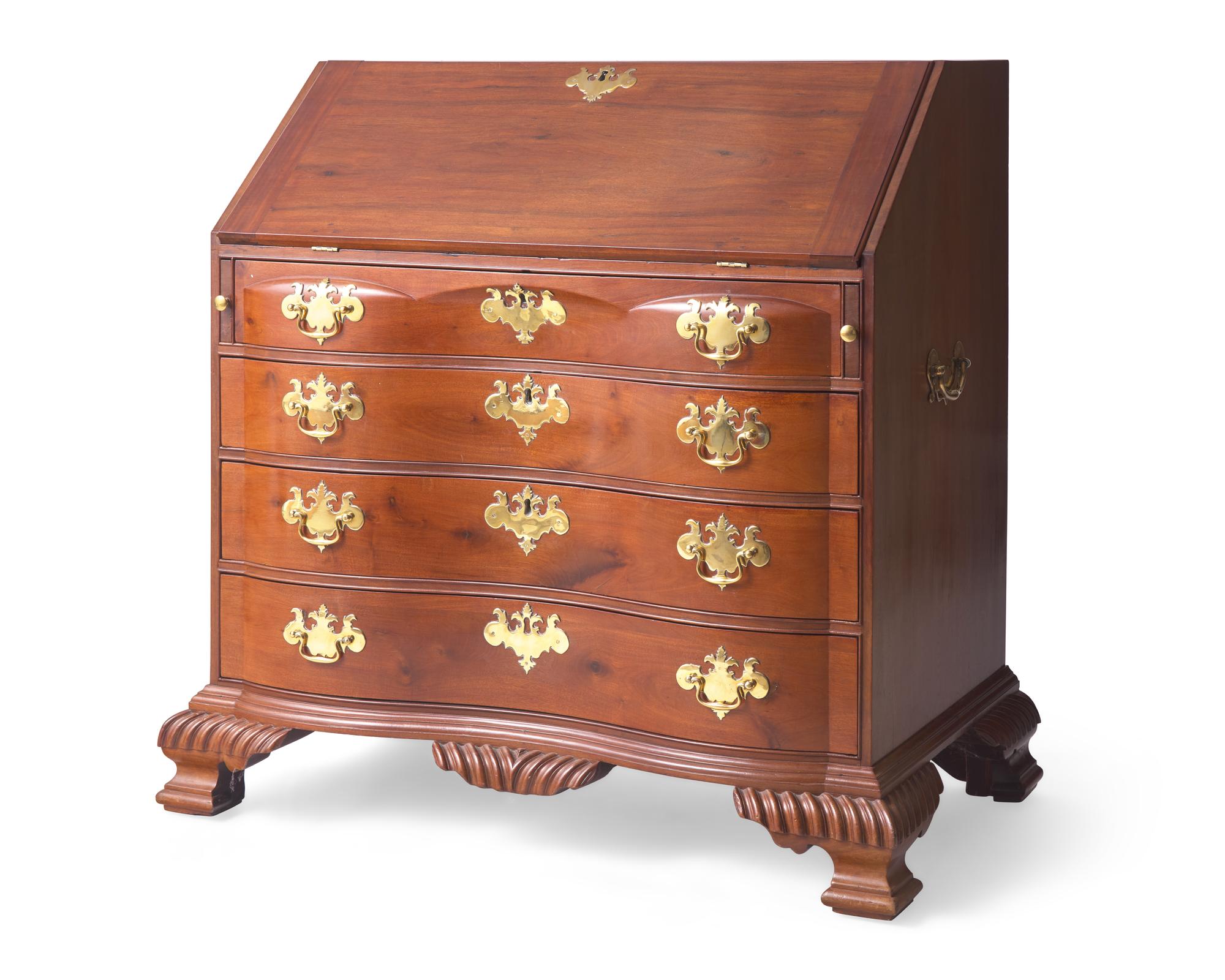 A Chippendale Carved Mahogany Reverse-Serpentine Slant-Front Desk, Attributed to William King (b. 1754 - after 1806) Salem, MA, Circa 1785