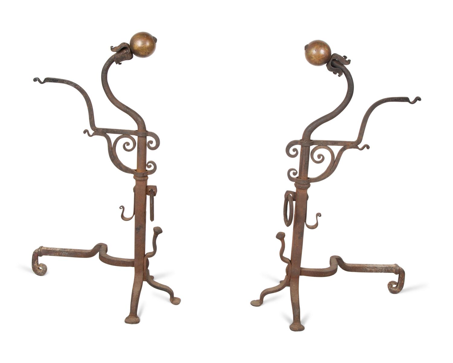 A Pair of Continental Iron Large Andirons — 19TH CENTURY