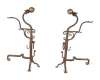 A Pair of Continental Iron Large Andirons — 19TH CENTURY