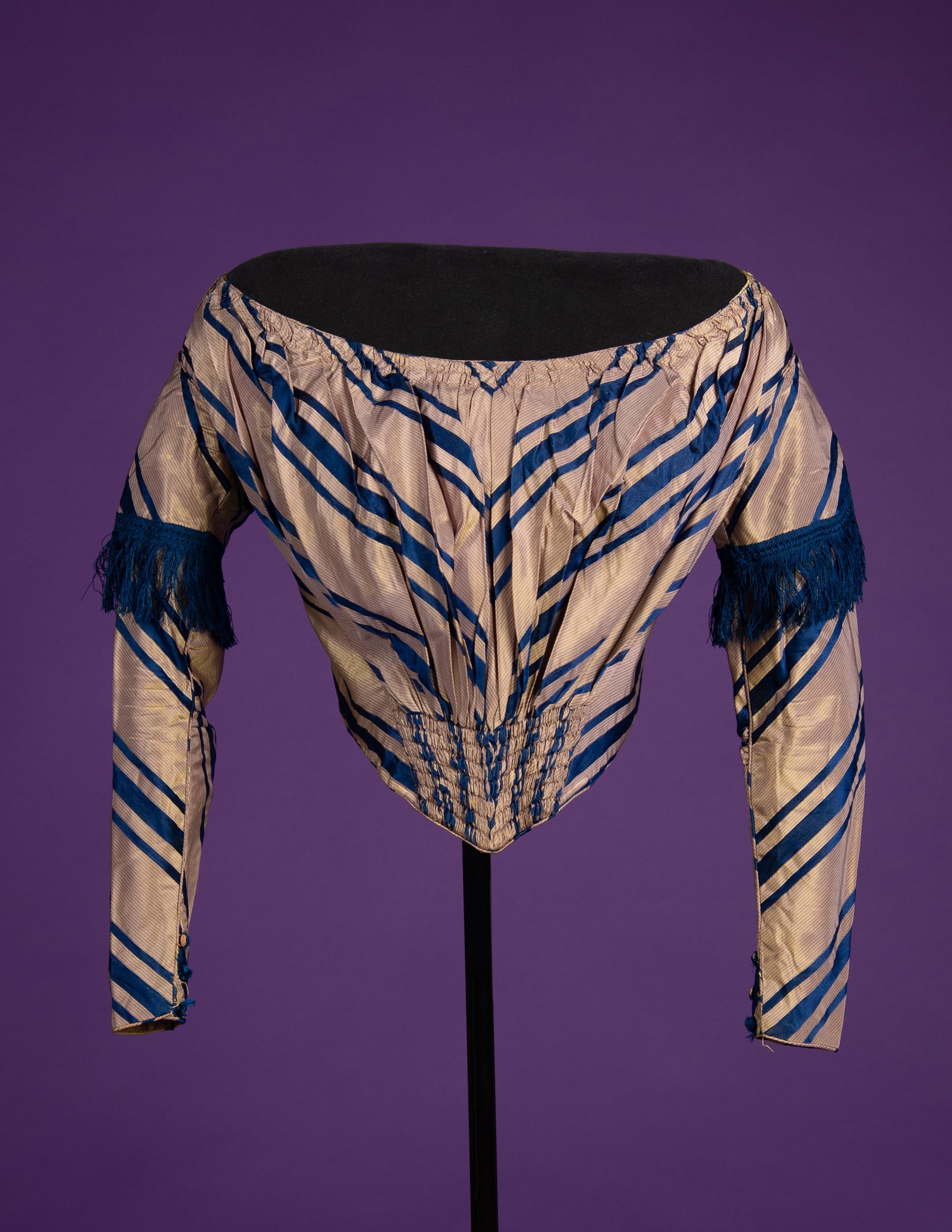 Two Silk Bodices with One Matching Capelet, 1840-60