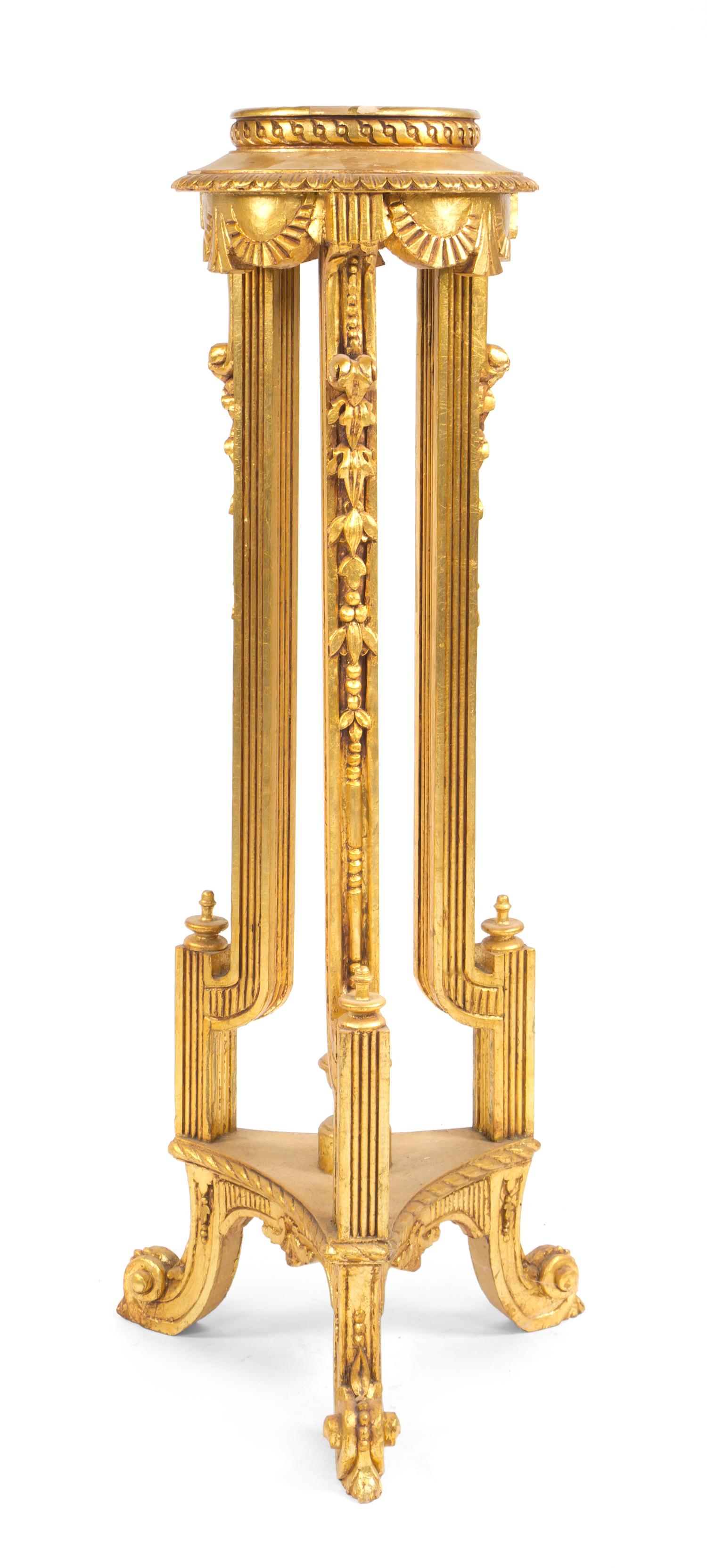 A Neoclassical Giltwood Pedestal, Height 46 1/2 inches.