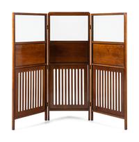 A Vienna Secession Mahogany and Frosted Glass Three-Panel Floor Screen
