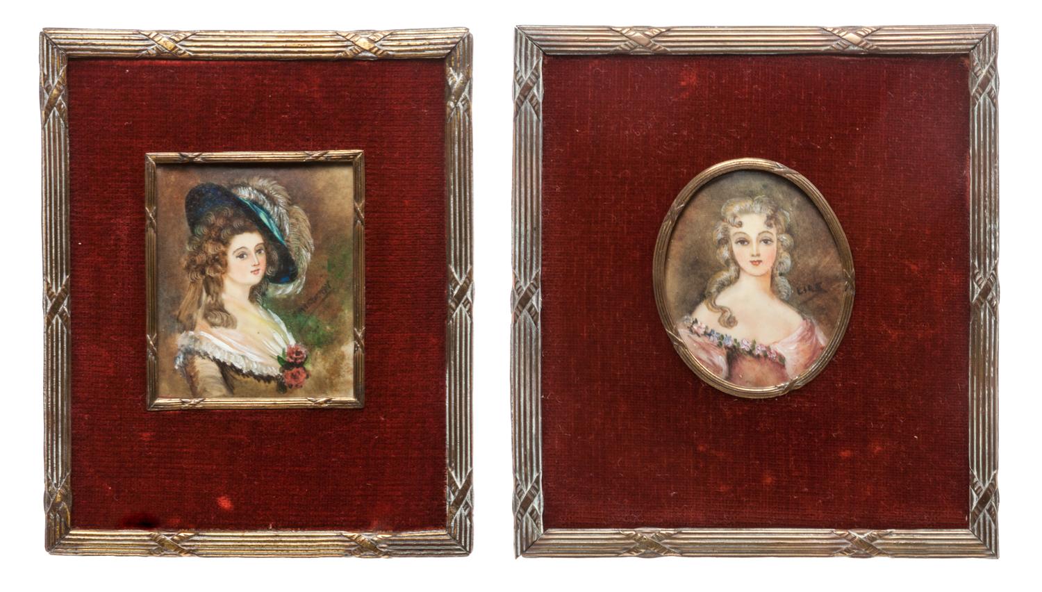 A Collection of Seven Painted and Printed Portrait Miniatures Height of tallest overall 9 1/2 inches. — VARIOUS VINTAGES