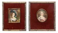 A Collection of Seven Painted and Printed Portrait Miniatures Height of tallest overall 9 1/2 inches. — VARIOUS VINTAGES