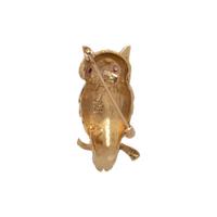YELLOW GOLD AND SYNTHETIC RUBY OWL BROOCH
