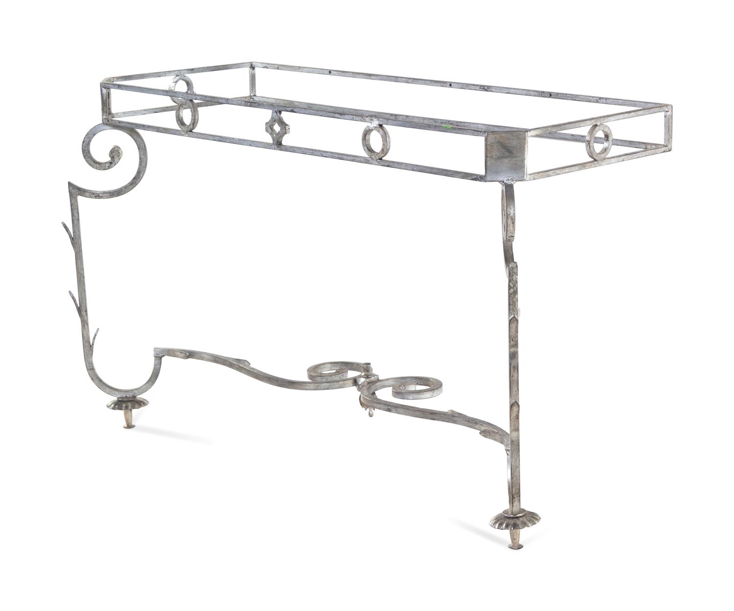 A Silvered Wrought Metal Console Table Base After Gilbert Poillerat