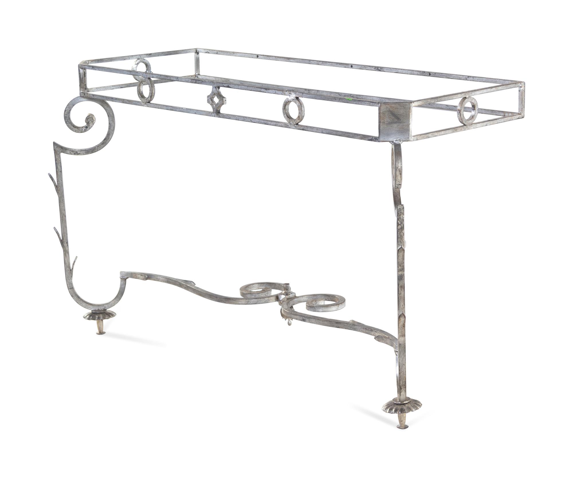 A Silvered Wrought Metal Console Table Base After Gilbert Poillerat