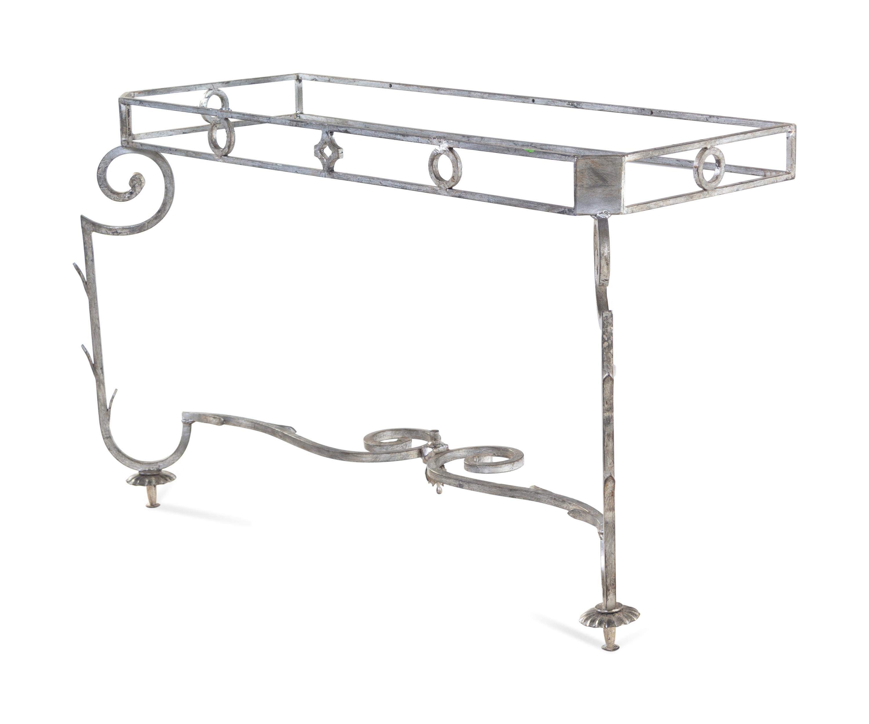 A Silvered Wrought Metal Console Table Base After Gilbert Poillerat