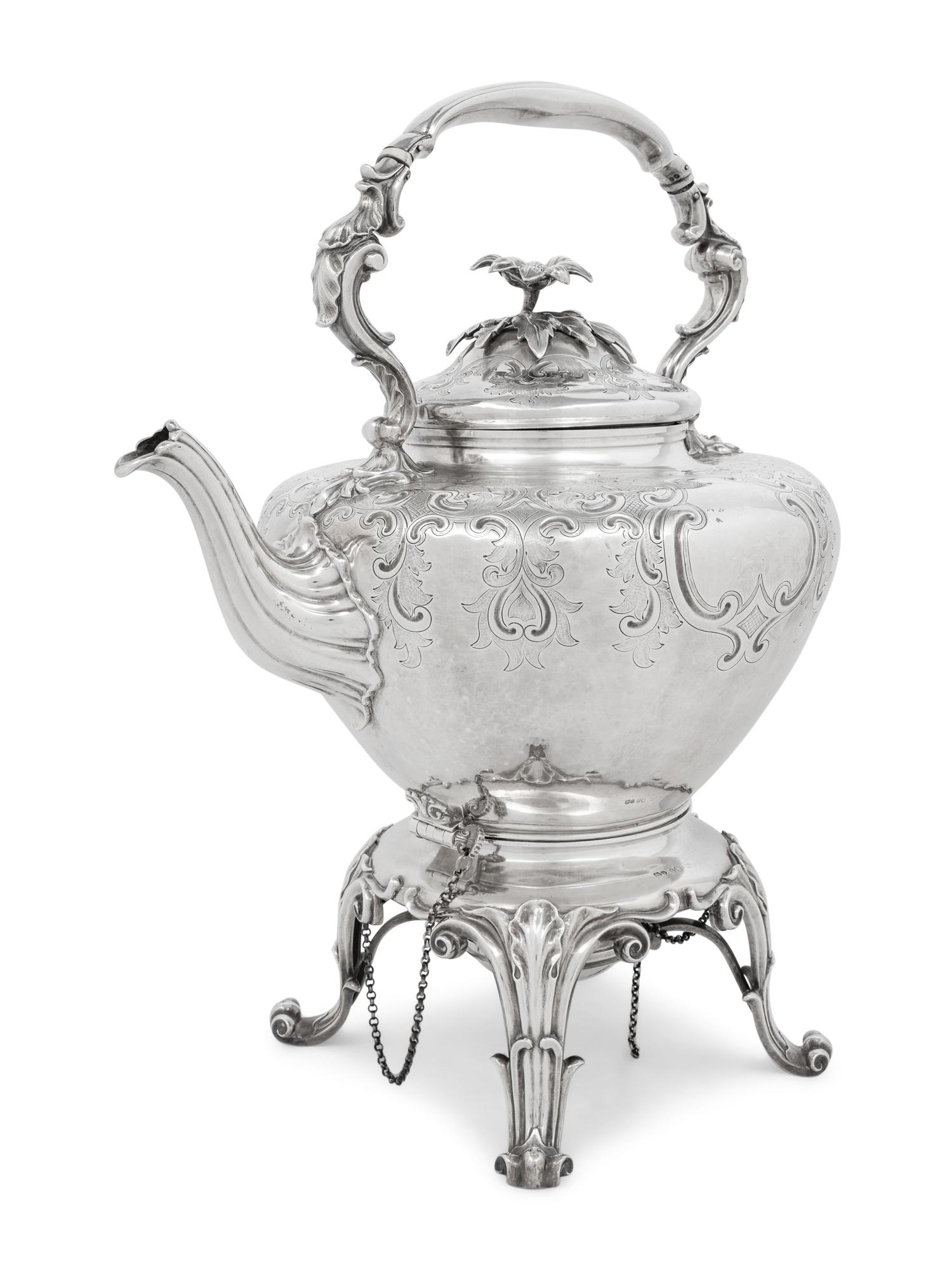 A Victorian Silver Hot Water Kettle on Stand