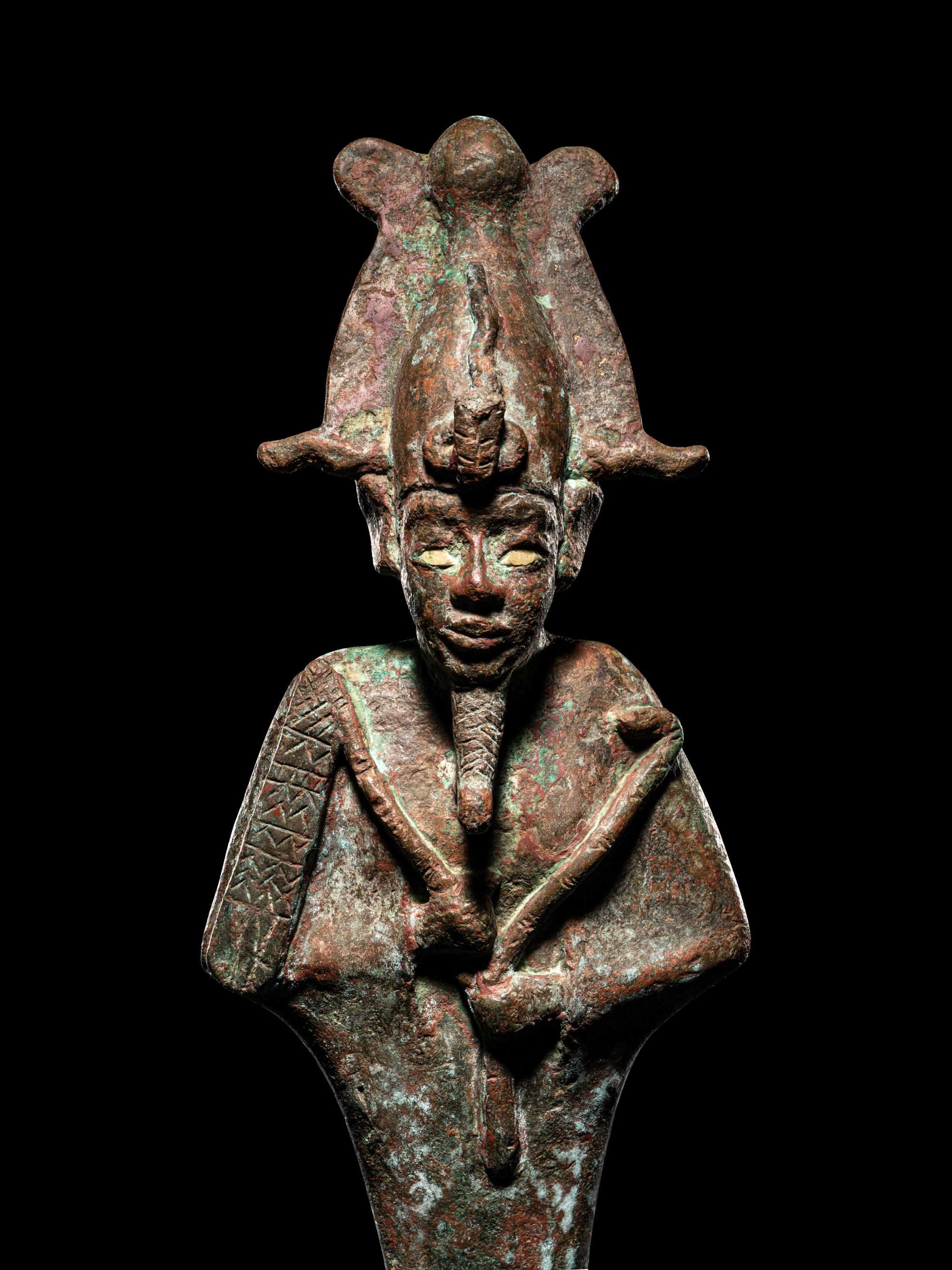 A Large Egyptian Bronze Osiris with Inlaid Eyes