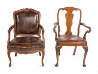 A Louis XV Style Fauteuil and a Queen Anne Style Armchair