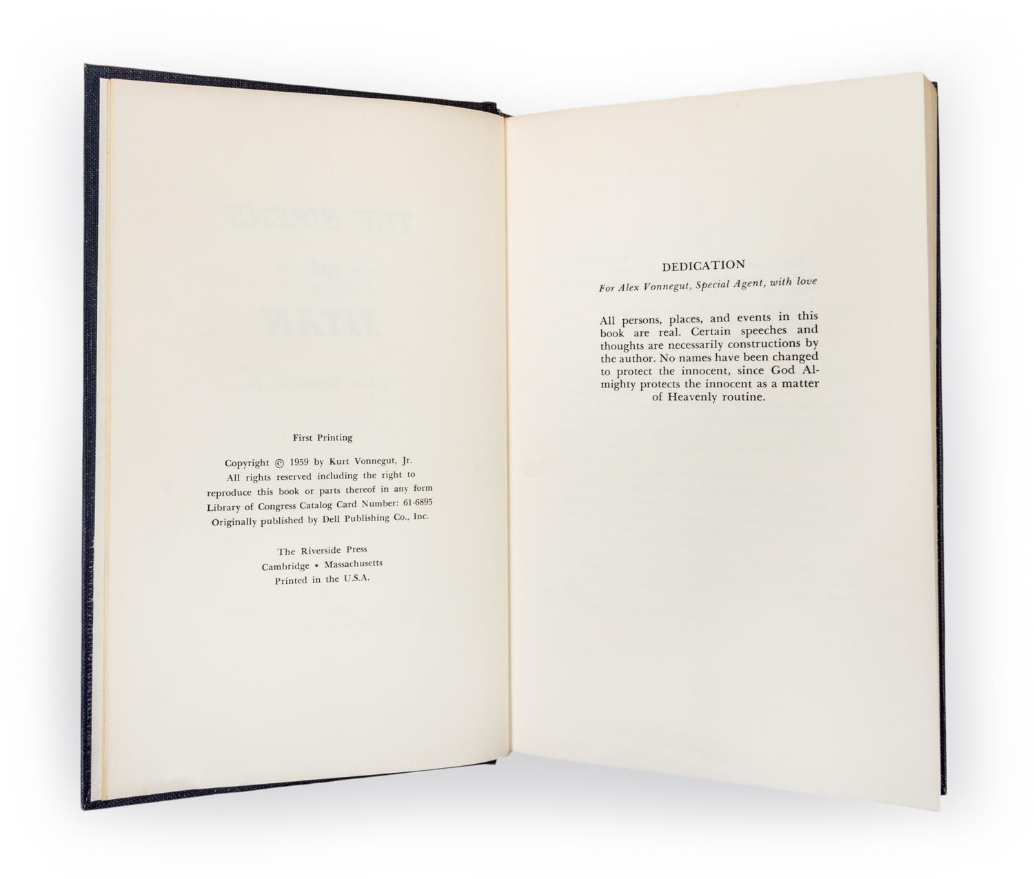 VONNEGUT, KURT JR. The Sirens of Titan. Boston, 1961. First hardcover edition.