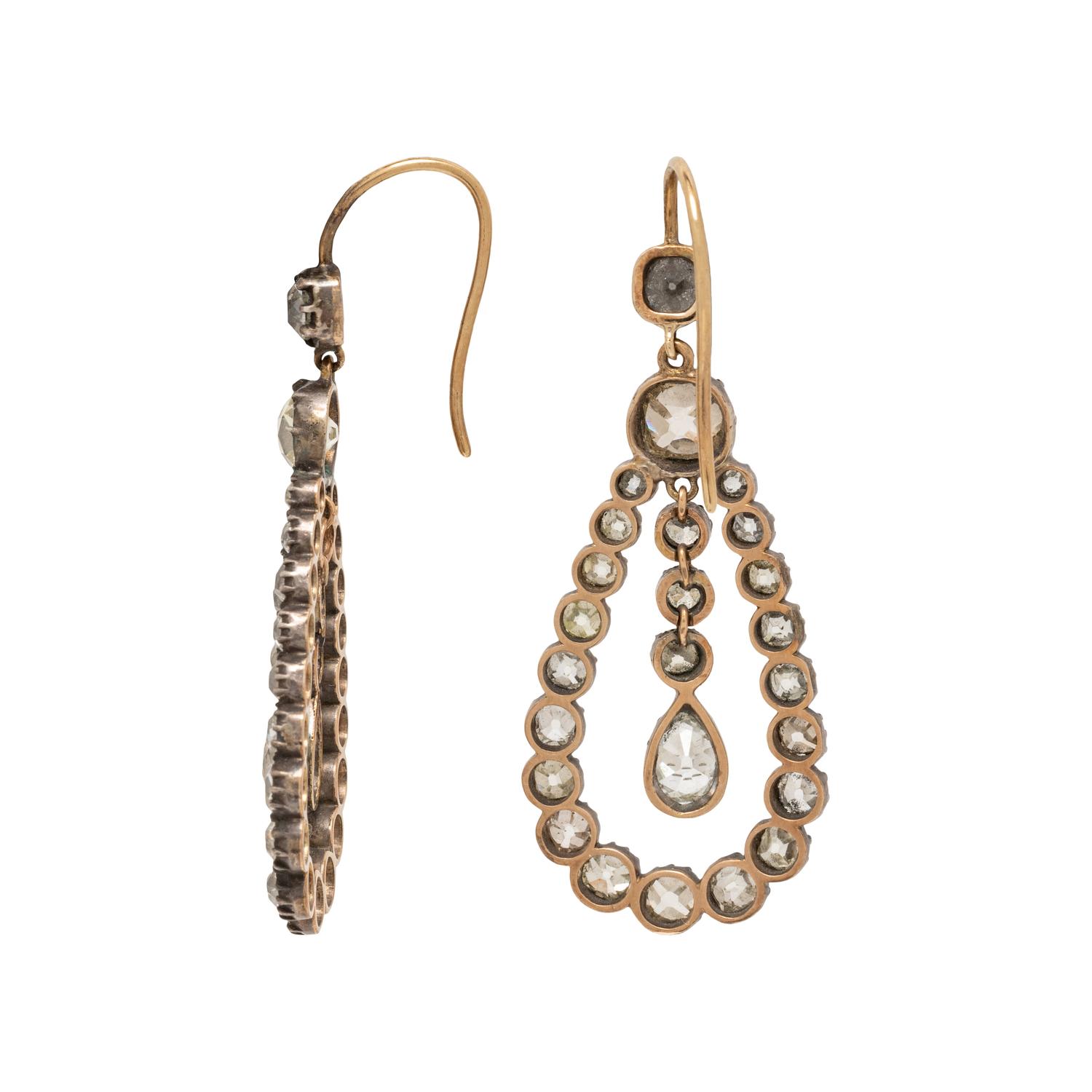 ANTIQUE, DIAMOND PENDANT EARRINGS