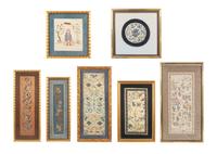 Fifteen Embroidered Silk Panels 26 x 13 inches (largest). — QING DYNASTY (1644-1912)