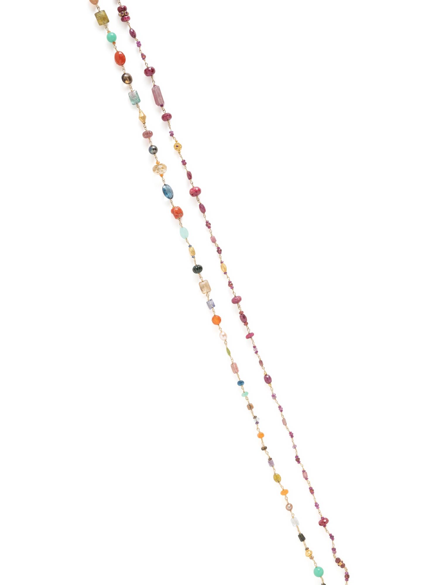 COLLECTION OF YELLOW GOLD AND MULTIGEM LONG CHAINS