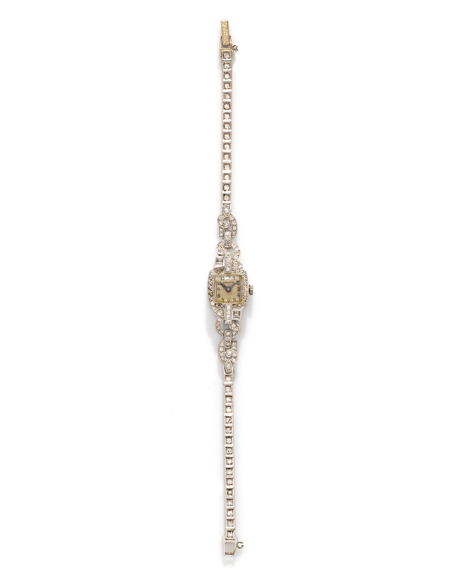 HAMILTON, WHITE GOLD AND DIAMOND WATCH