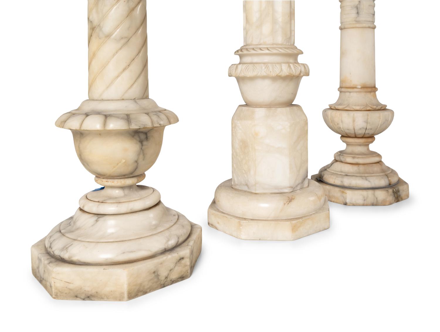 Two Continental Marble Pedestals and an Alabaster Pedestal