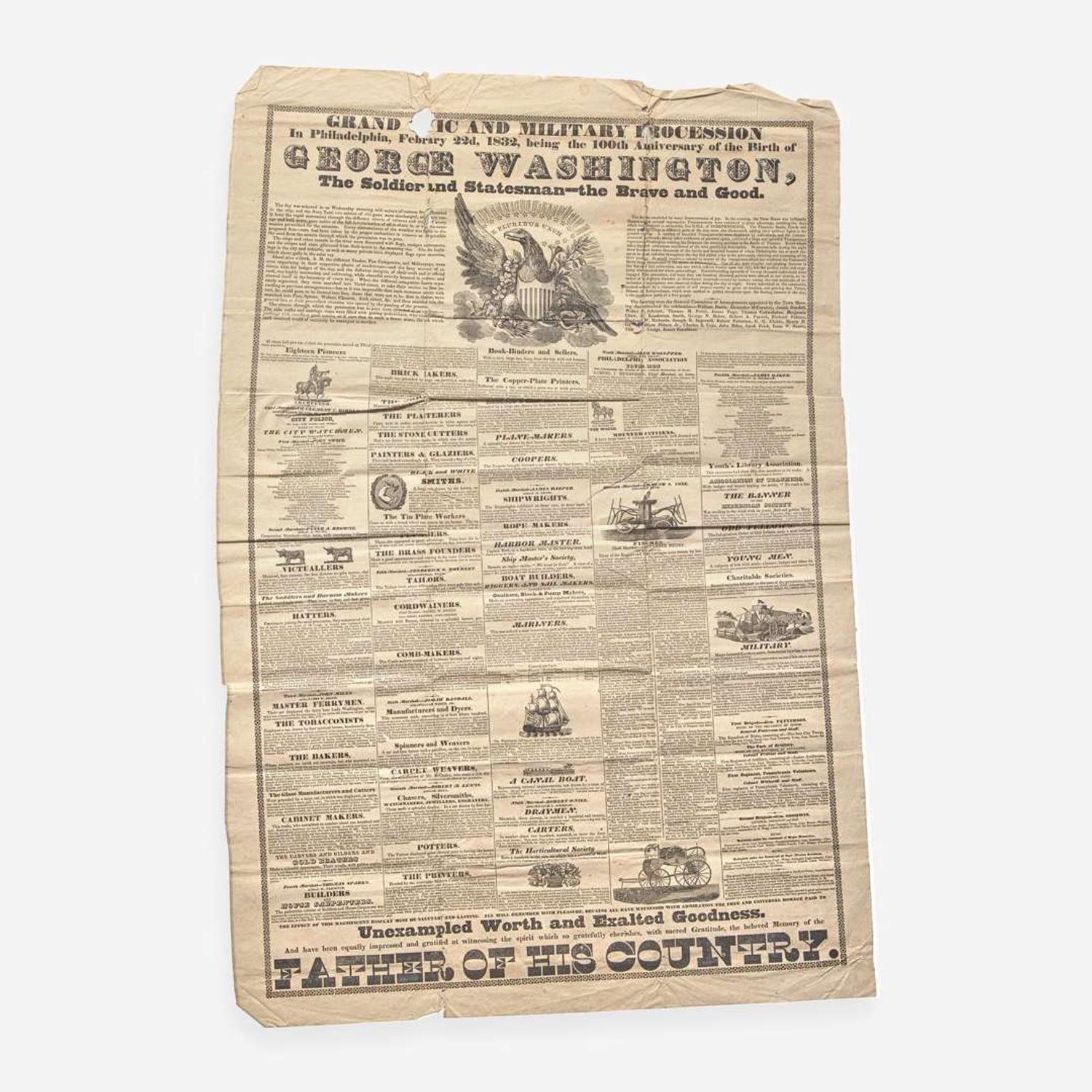[Presidential] [Washington, George] Grand Civic and Military Procession in Philadelphia, February 22d, 1832, Being the 100th Anniversary of the Birth of George Washington, The Soldier and Statesman-the Brave and Good.