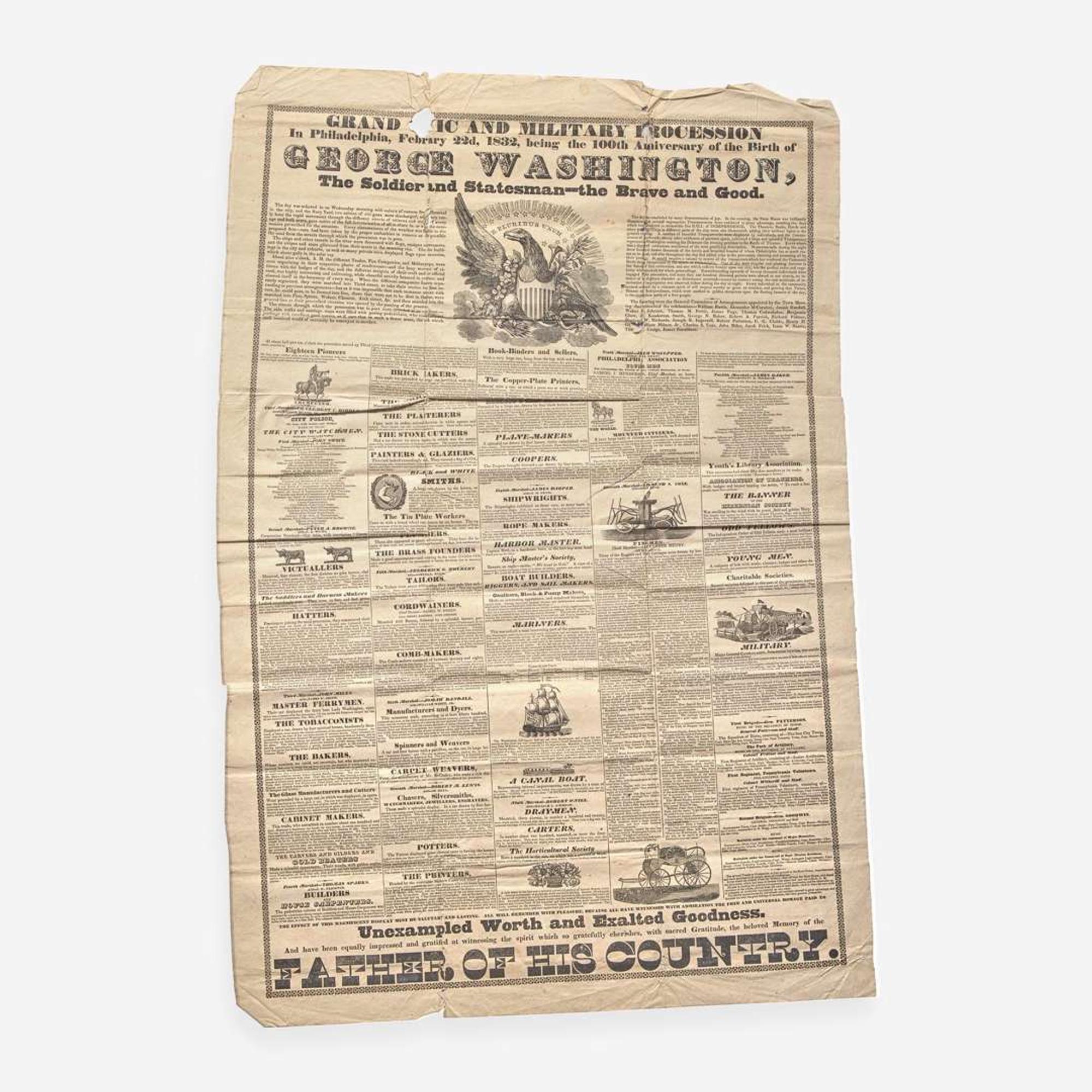 [Presidential] [Washington, George] Grand Civic and Military Procession in Philadelphia, February 22d, 1832, Being the 100th Anniversary of the Birth of George Washington, The Soldier and Statesman-the Brave and Good.