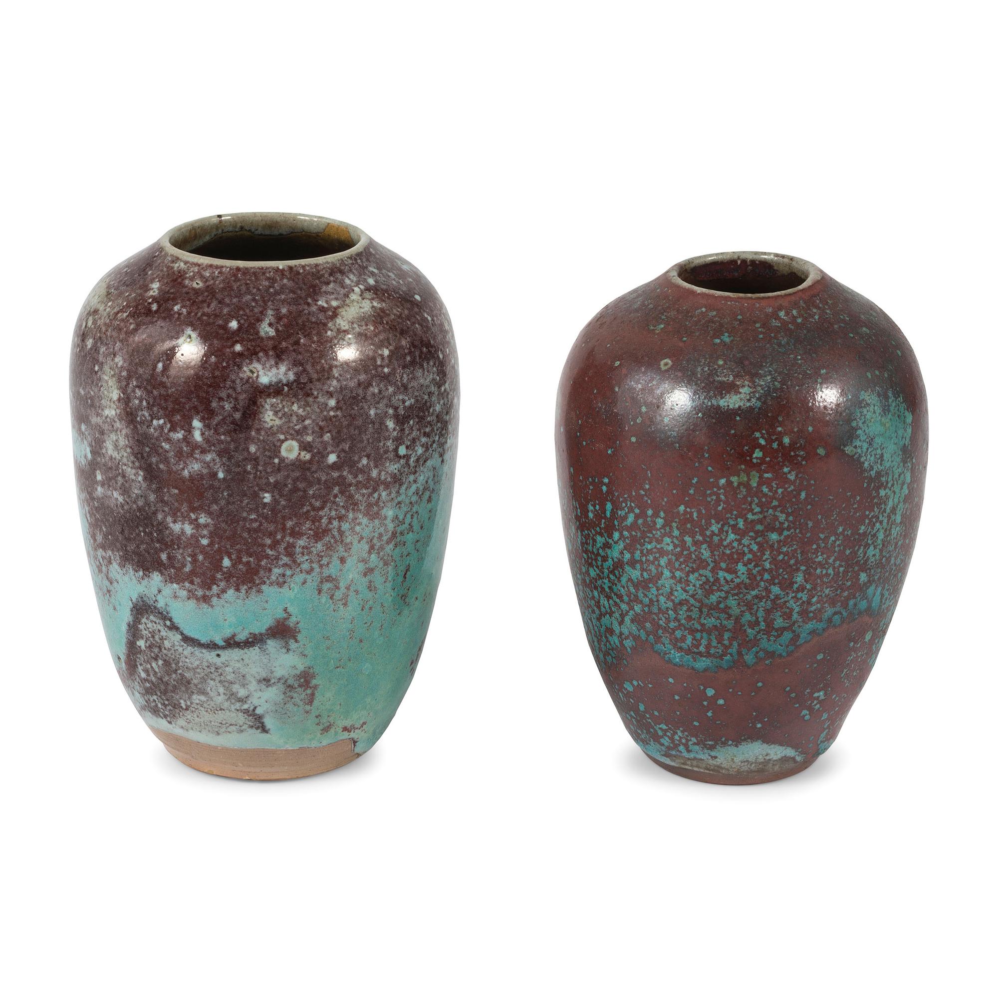 Two Jugtown Pottery Chinese Blue Vases