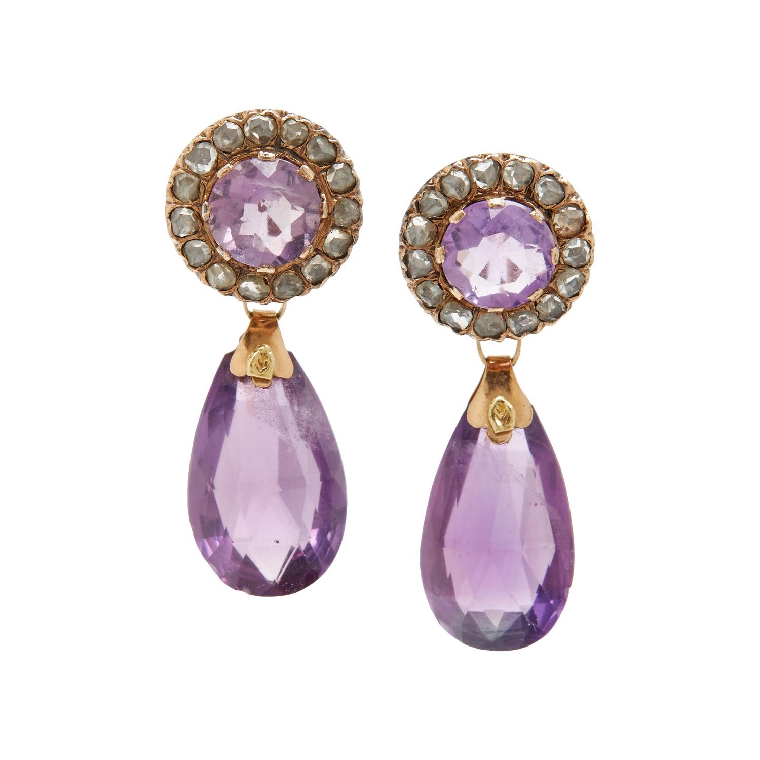 VICTORIAN, AMETHYST AND DIAMOND CONVERTIBLE EARRINGS