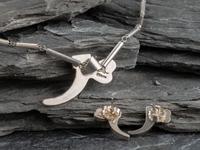 Sterling Silver Micro Mosaic Inlay Dragonfly Necklace and Post Earring Set