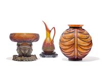 A group of three French Art Deco art glass tablewares, La Verre Francais, Charles and Ernest Schneider, and other, France, circa 1920-1930