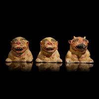 A Set of Three Polychrome Paper Mache Animal Head-Form Temple Architectural Elements, 15th Century — 十五世纪 纸浆夹纻彩绘寺院佛殿护雪狮及大鹏鸟一对