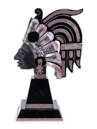 An Onyx and Mother-of-Pearl Bust of an Aztec Deity