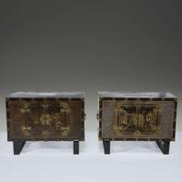 A pair of Korean mother of pearl-inlaid lacquered wood chests 19th Century