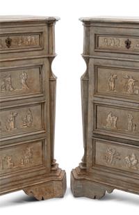 A Pair of Venetian Style Gray-Painted Side Cabinets