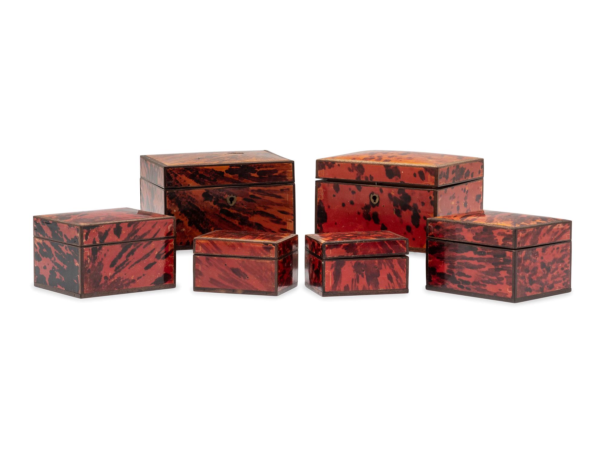 Six Tortoise Shell Veneered Boxes