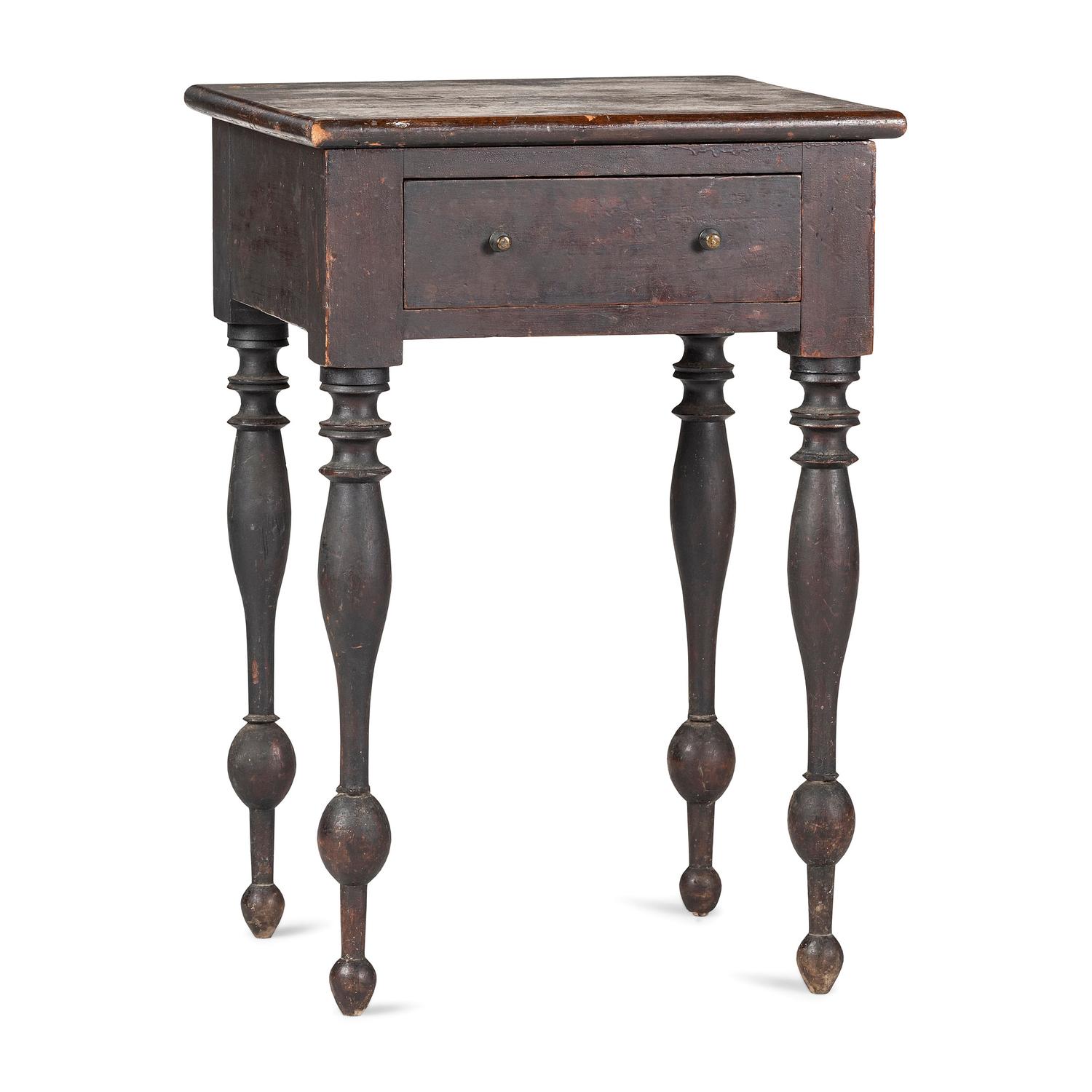 A Classical Spool and Reel Turned Cherrywood One-Drawer Work Table