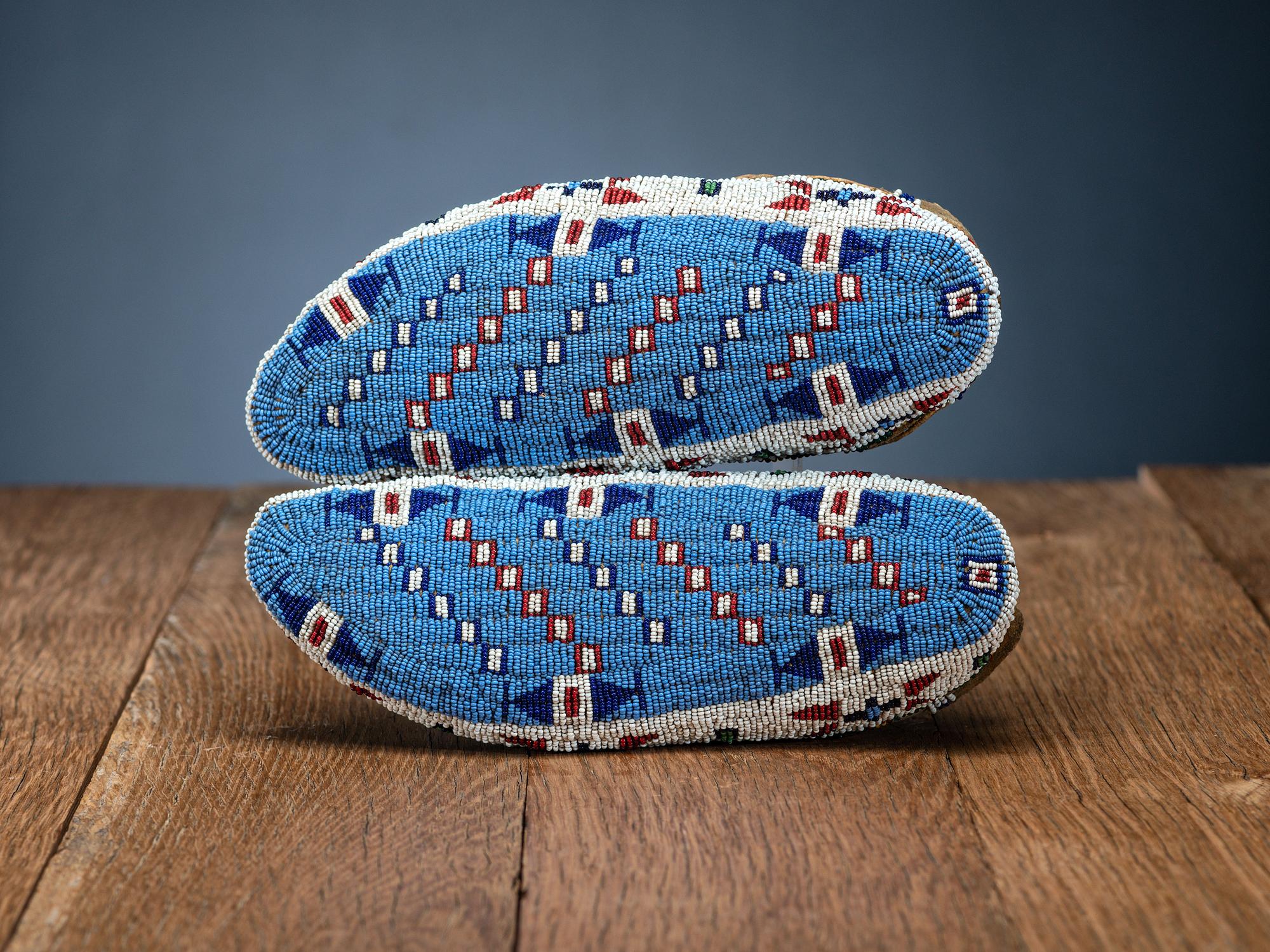 Sioux Fully Beaded Buffalo Hide Moccasins
