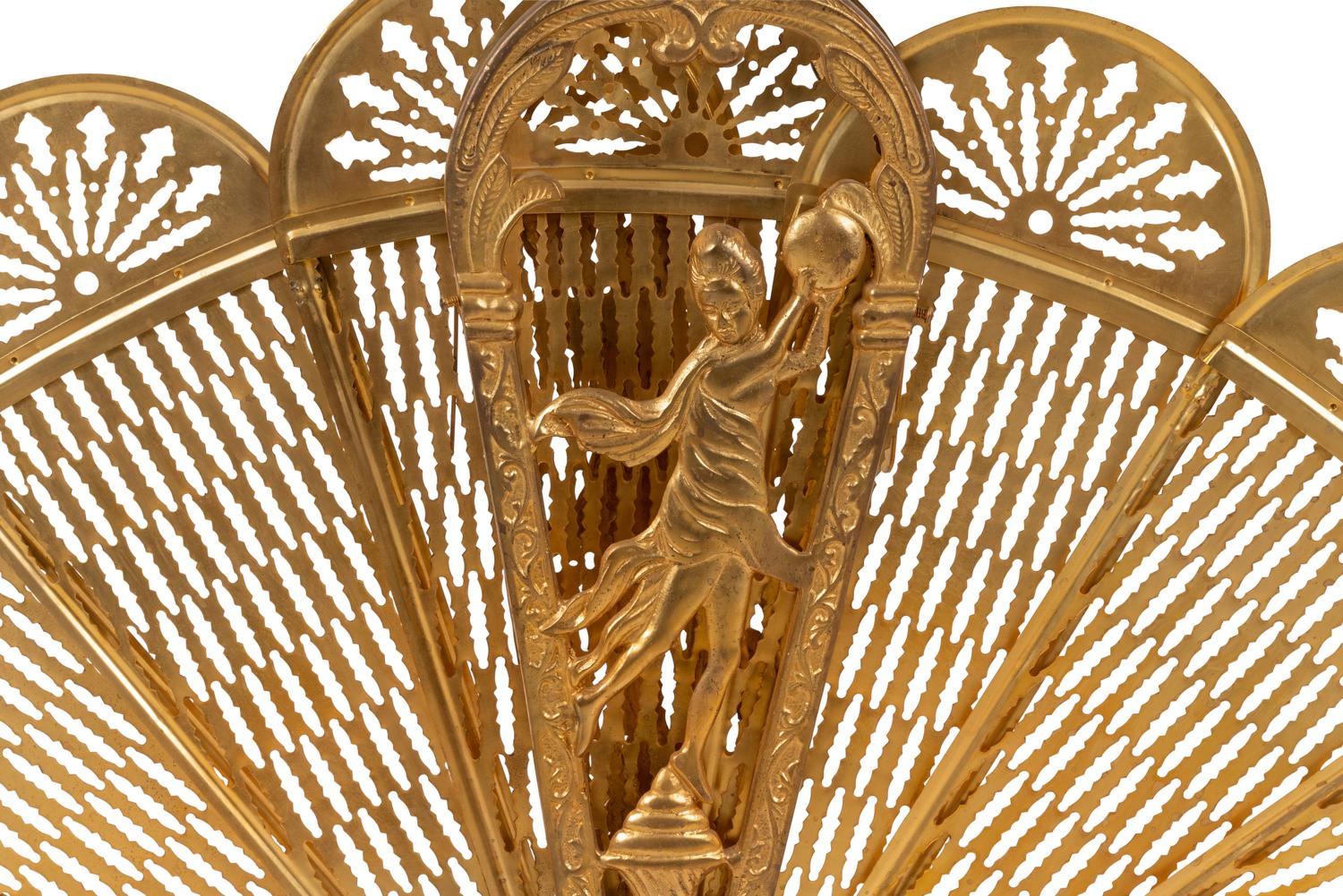 A Continental Brass Fan-Form Fire Screen