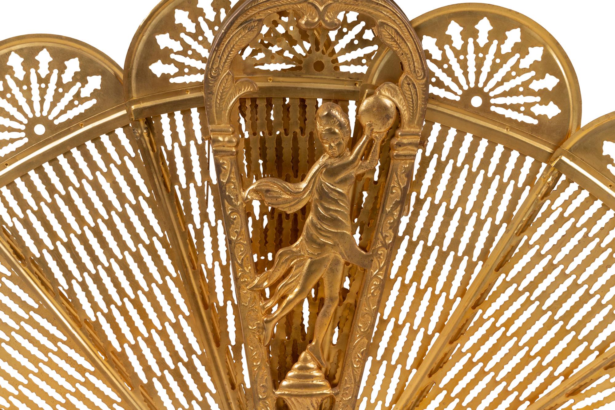 A Continental Brass Fan-Form Fire Screen