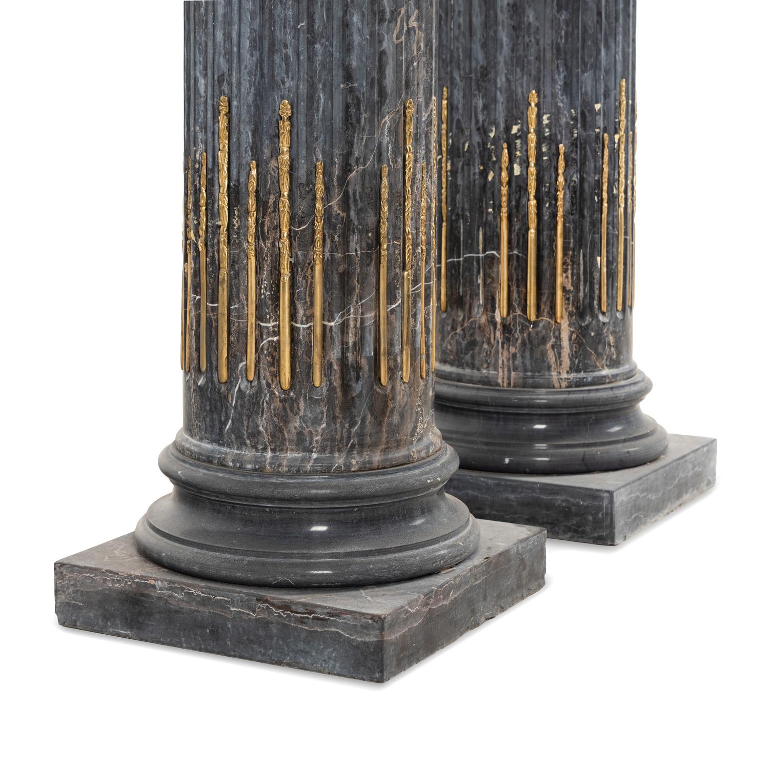 A Pair of Neoclassical Style Gilt Bronze Mounted Marble Pedestals