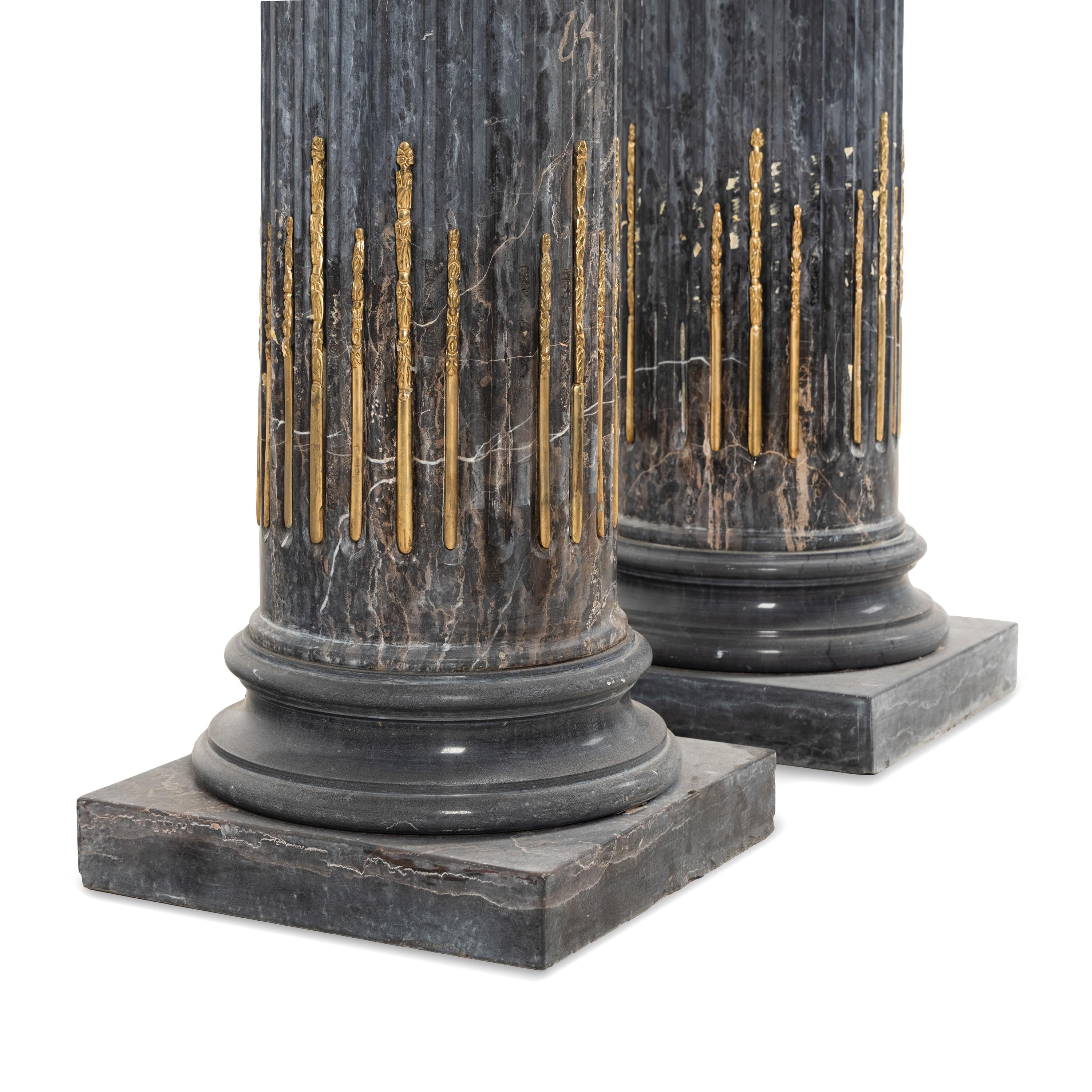 A Pair of Neoclassical Style Gilt Bronze Mounted Marble Pedestals