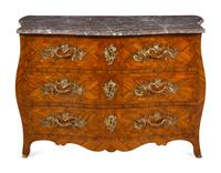 A Louis XV Gilt Bronze Mounted Parquetry Marble-Top Commode