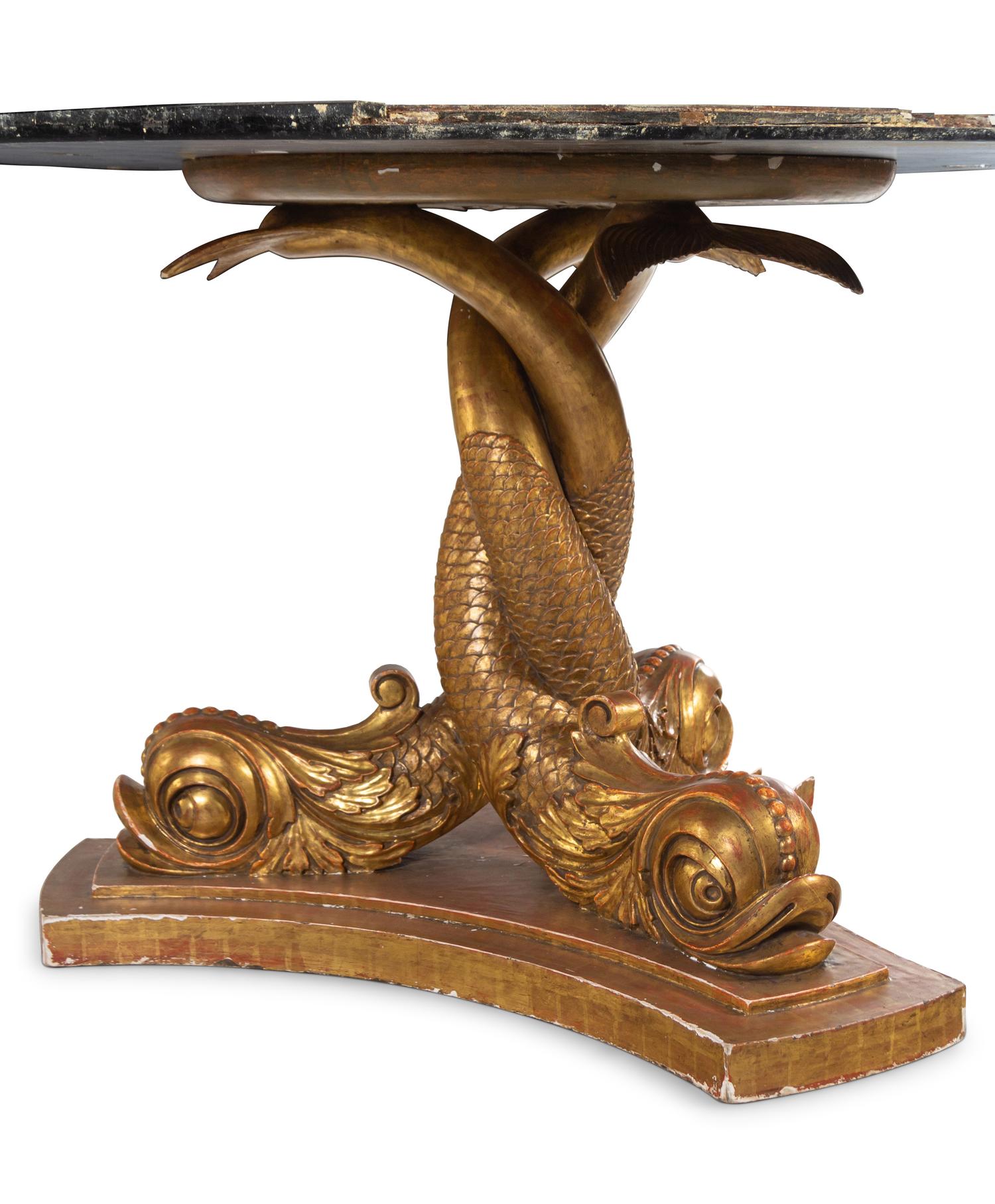 A Regency Style Giltwood Center Table with a Pietra Dura Top