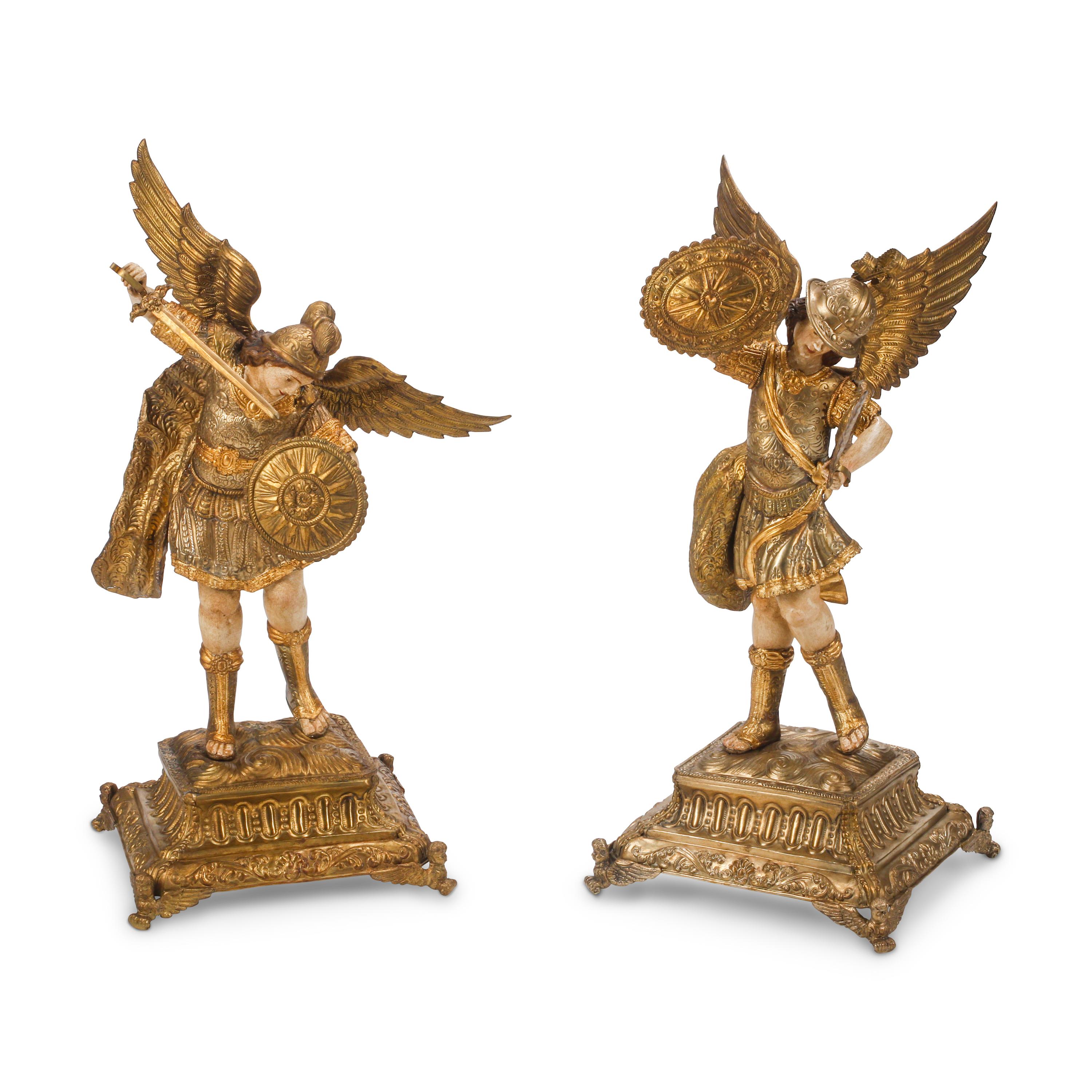 A Pair of Spanish Colonial Style Polychrome Decorated Figures of Warriors