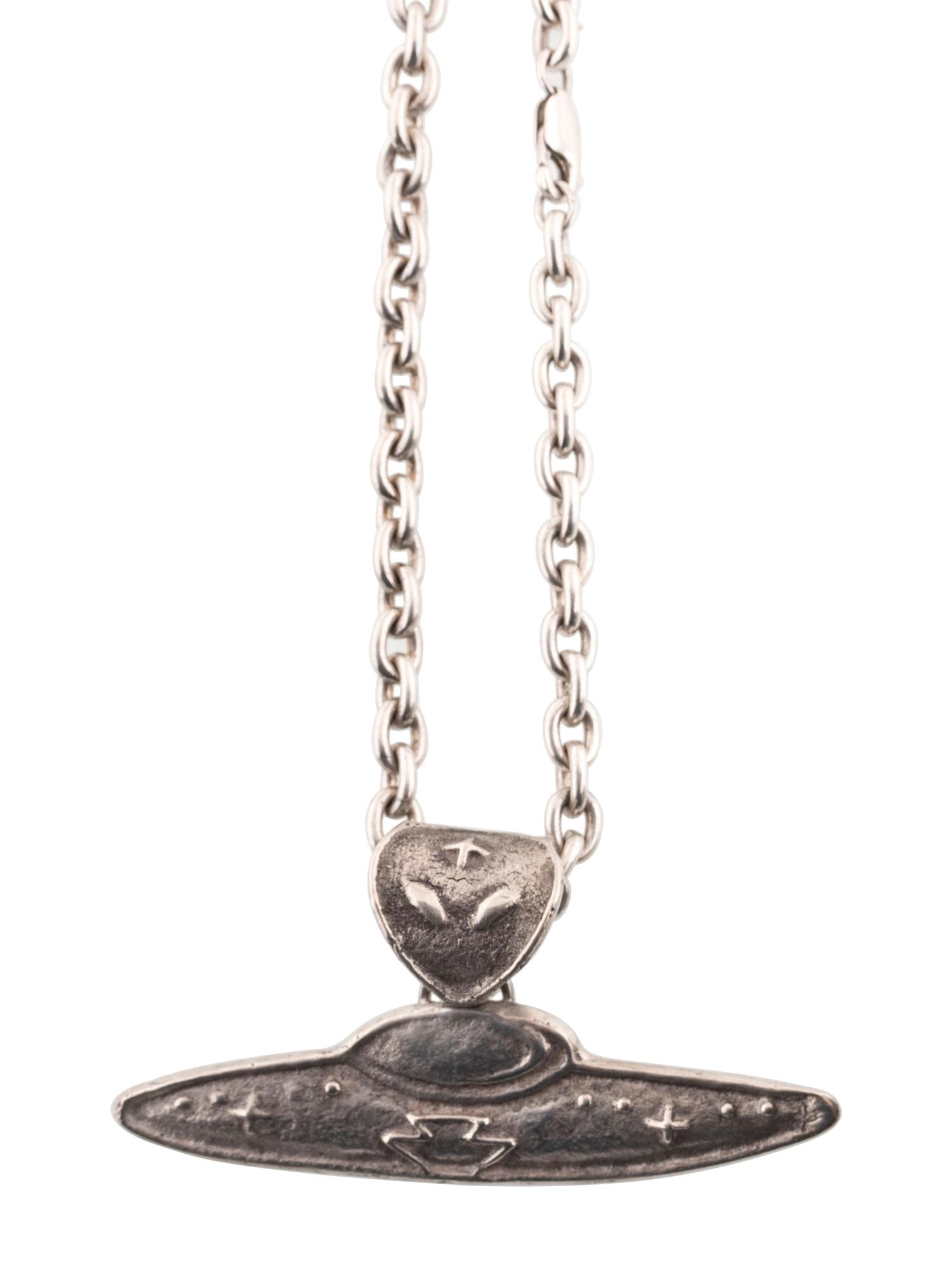 Navajo Tufa Cast Silver Space Themed Necklace