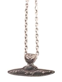 Navajo Tufa Cast Silver Space Themed Necklace