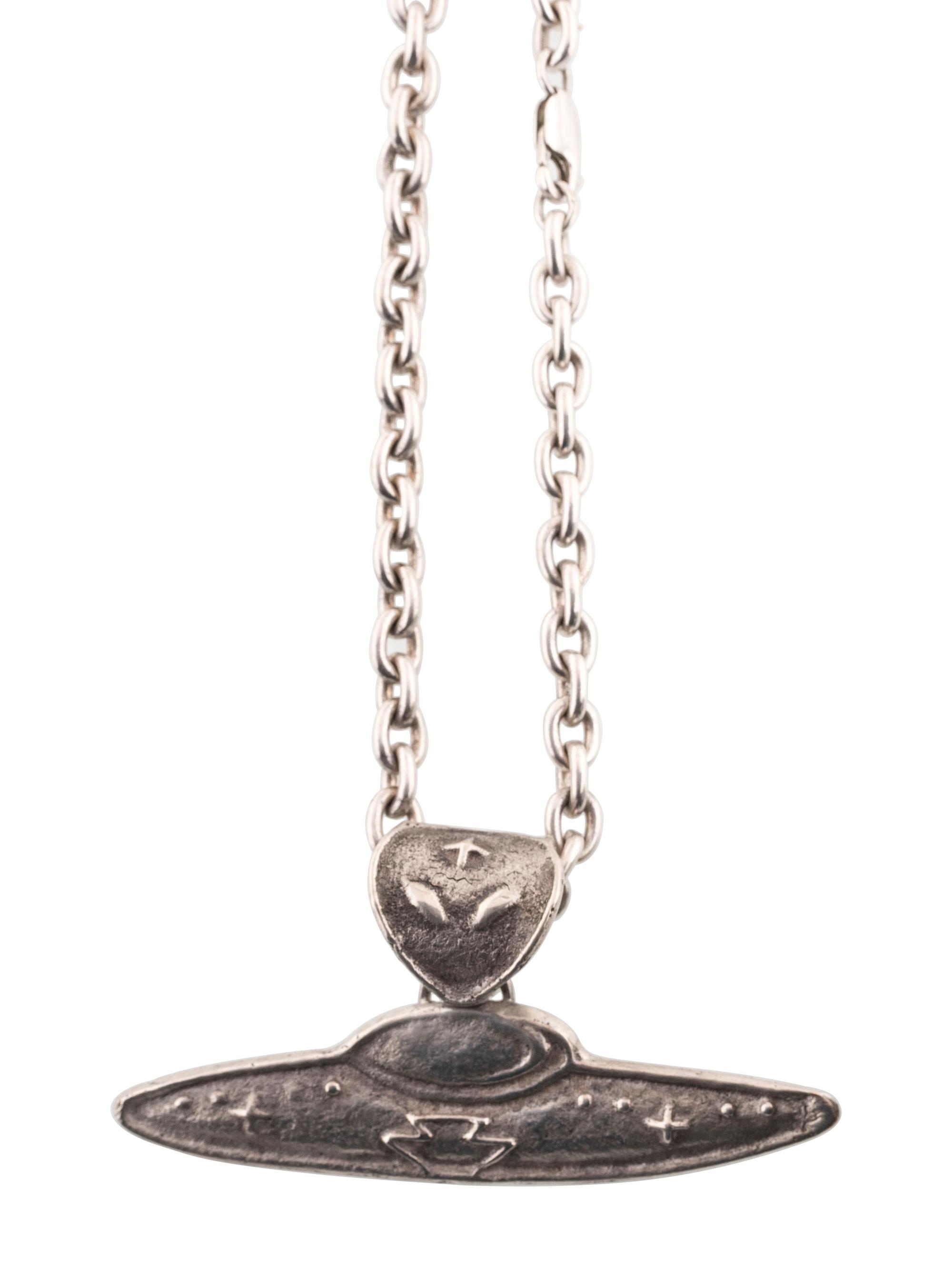 Navajo Tufa Cast Silver Space Themed Necklace