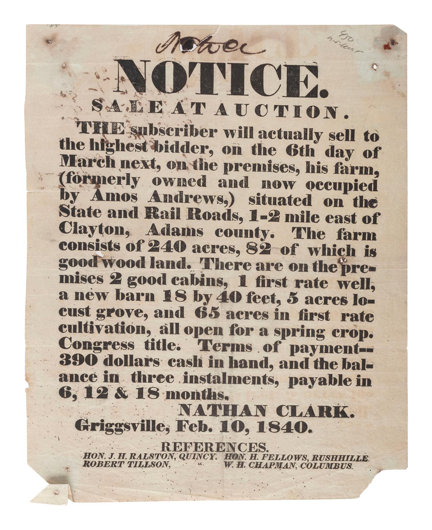 [ILLINOIS]. A group of 5 early Illinois land sale broadsides, comprising: